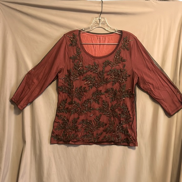 Coldwater Creek Tops - Coldwater Creek black/rust mesh/metallic sequin top size medium boho look
